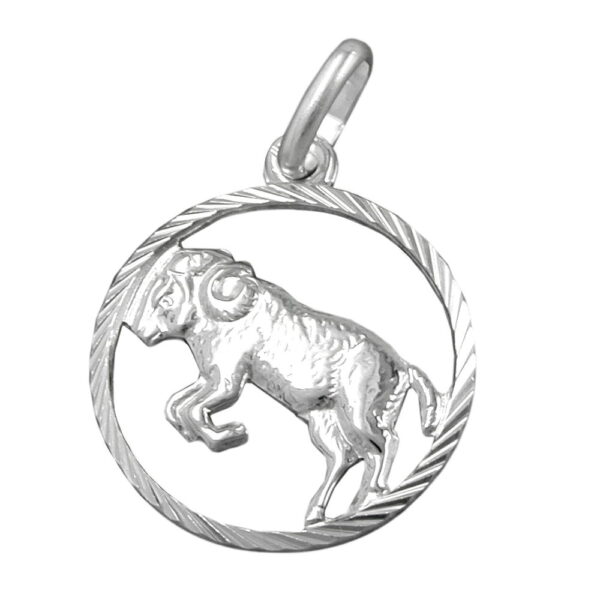 Anhänger, Sternzeichen Widder – Silber, diamantiert – 15mm