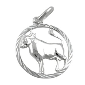 Anhänger, Sternzeichen Stier – Silber, diamantiert – 15mm