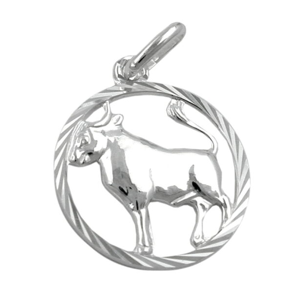 Anhänger, Sternzeichen Stier – Silber, diamantiert – 15mm