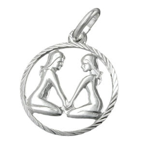 Anhänger, Sternzeichen Zwilling – Silber, diamantiert – 15mm