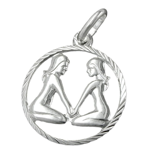 Anhänger, Sternzeichen Zwilling – Silber, diamantiert – 15mm