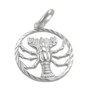 Anhänger, Sternzeichen Krebs – Silber, diamantiert – 15mm