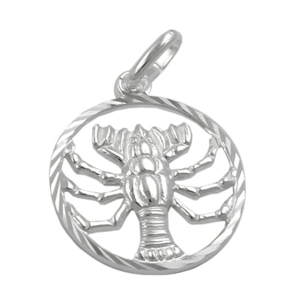 Anhänger, Sternzeichen Krebs – Silber, diamantiert – 15mm