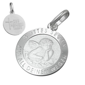 Anhänger, Engel – Silber, Matt/Glanz, Gravur – 12,5mm