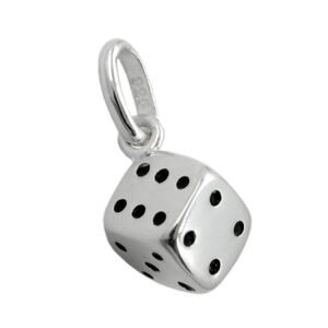 Anhänger, Würfel – Silber, glänzend, schwarz – 6x6mm