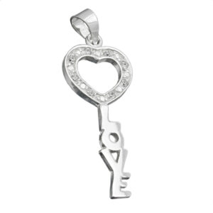 Anhänger, Schlüssel LOVE – Silber, Zirkonia – 28x12mm