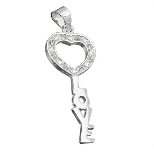 Anhänger, Schlüssel LOVE – Silber, Zirkonia – 28x12mm