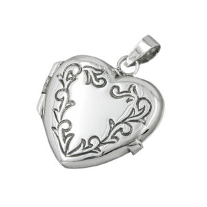 Anhänger, Herz Medaillon – Silber, glänzend geschwärzt – 22x20x6mm