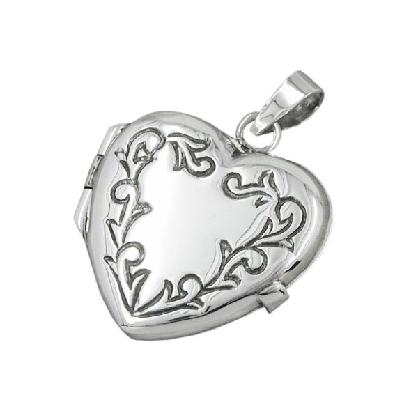Anhänger, Herz Medaillon – Silber, glänzend geschwärzt – 22x20x6mm