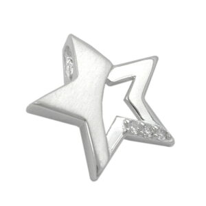 Anhänger, Stern – Silber, Matt-Glänzend, Zirkonia – 15x16mm