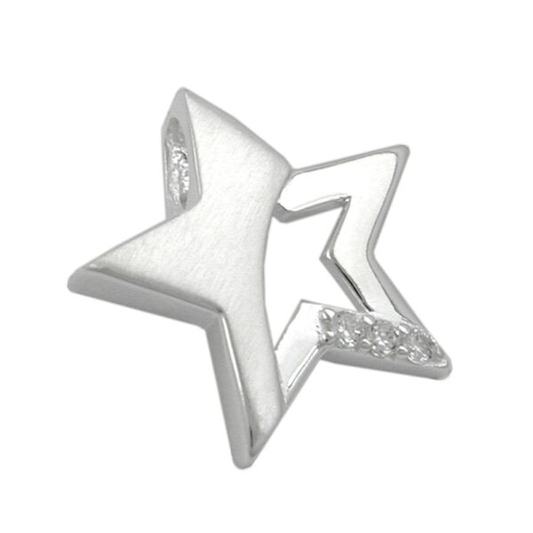 Anhänger, Stern – Silber, Matt-Glänzend, Zirkonia – 15x16mm