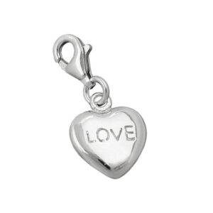 Anhänger, Herz – Silber, rhodiniert, LOVE – 13x11mm