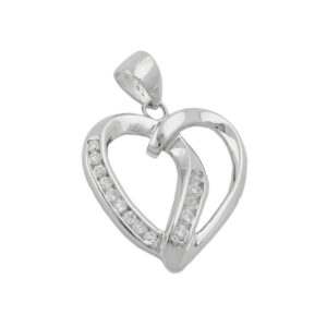 Anhänger, Herz – Silber, rhodiniert, Zirkonia – 22x20mm