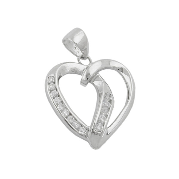 Anhänger, Herz – Silber, rhodiniert, Zirkonia – 22x20mm