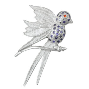 Anhänger, Vogel – Silber, Lila Glassteine – 44x26mm