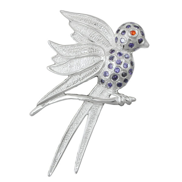 Anhänger, Vogel – Silber, Lila Glassteine – 44x26mm