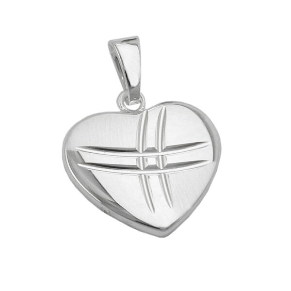 Anhänger, Herz – Silber, matt-glänzend, diamantiert – 15x16mm