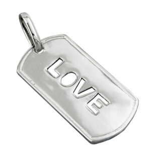 Anhänger, LOVE – Silber, rhodiniert – 32x16mm