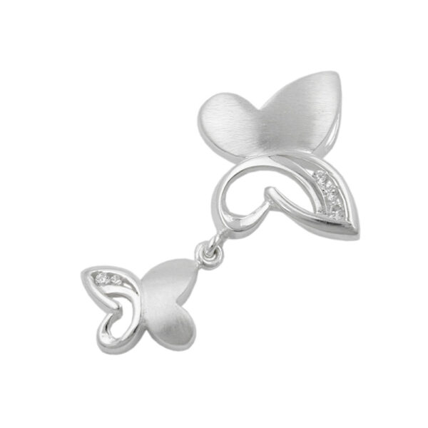 Anhänger, 2 Schmetterlinge – Silber, Zirkonia – 30x17mm