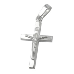 Anhänger, Kreuz mit Jesus – Silber, Glänzend – 17x11mm