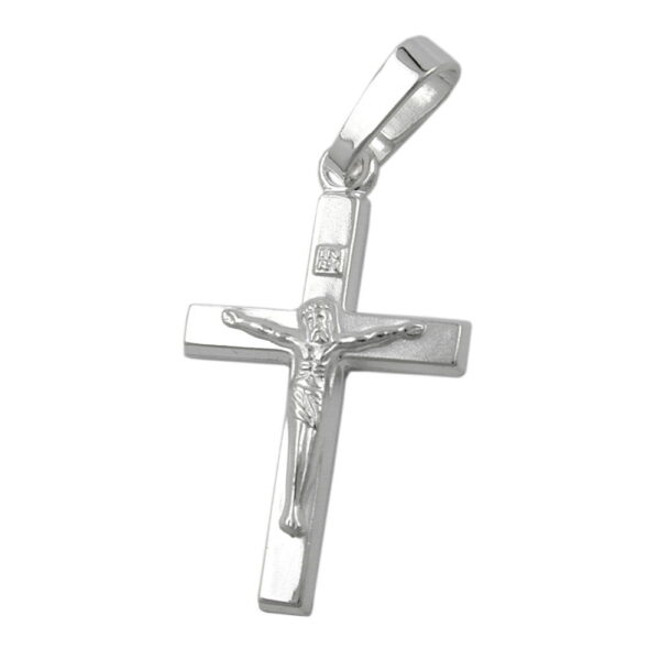 Anhänger, Kreuz mit Jesus – Silber, Glänzend – 17x11mm