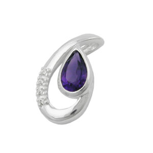 Anhänger, Tropfen – Silber, Amethyst, Zirkonia – 18x10mm
