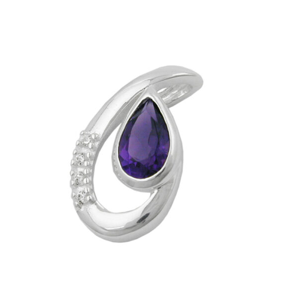 Anhänger, Tropfen – Silber, Amethyst, Zirkonia – 18x10mm