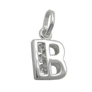 Anhänger, Buchstabe B – Silber, Zirkonia, glänzend – 8x7mm
