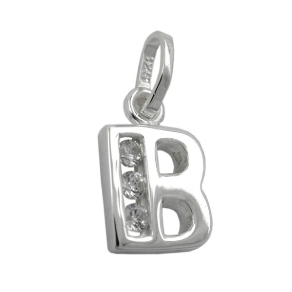 Anhänger, Buchstabe B – Silber, Zirkonia, glänzend – 8x7mm