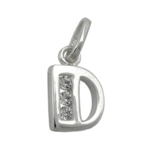 Anhänger, Buchstabe D – Silber, Zirkonia – 8x7mm