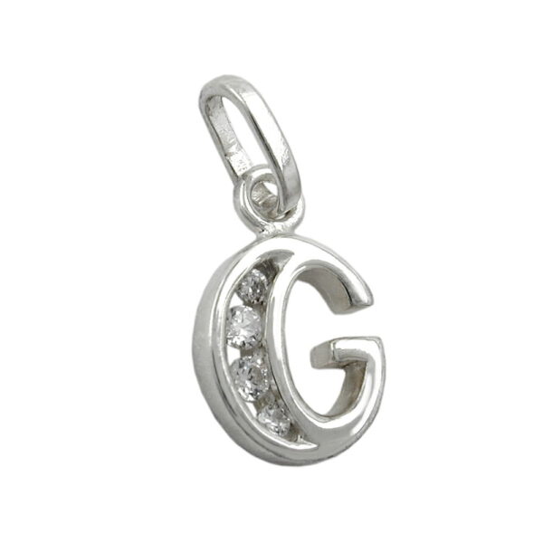 Anhänger, Buchstabe G – Silber, Zirkonia, glänzend – 8x7mm