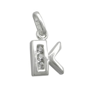 Anhänger, Buchstabe K – Silber, Zirkonia – 8x7mm