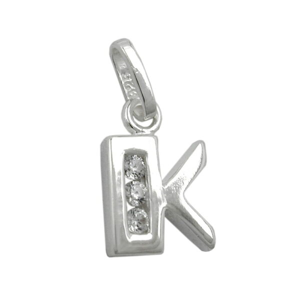 Anhänger, Buchstabe K – Silber, Zirkonia – 8x7mm