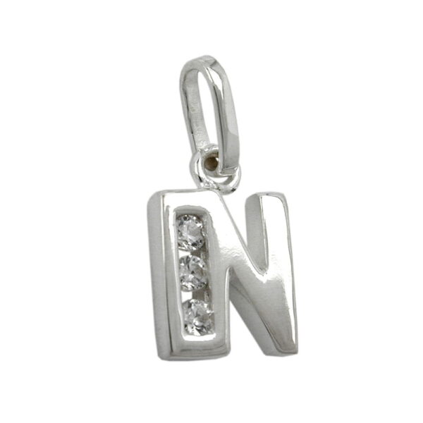 Anhänger, Buchstabe N – Silber, Zirkonia – 8x7mm