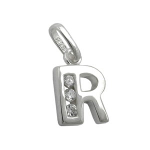 Anhänger, Buchstabe R – Silber, Zirkonia, glänzend – 8x7mm