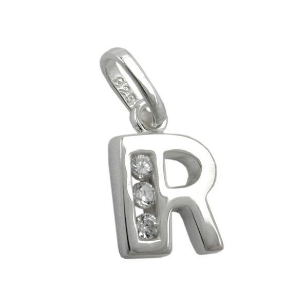 Anhänger, Buchstabe R – Silber, Zirkonia, glänzend – 8x7mm