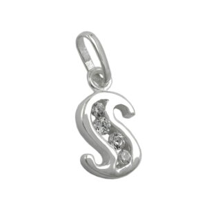 Anhänger, Buchstabe S – Silber, Zirkonia, glänzend – 8x6mm