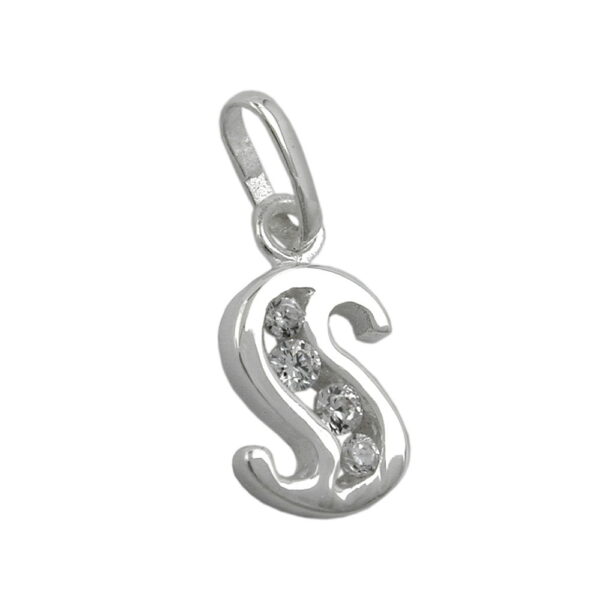 Anhänger, Buchstabe S – Silber, Zirkonia, glänzend – 8x6mm