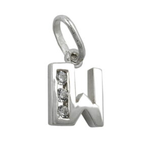Anhänger, Buchstabe W – Silber, Zirkonia, glänzend – 8x7mm