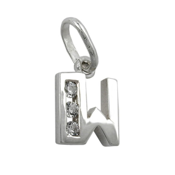 Anhänger, Buchstabe W – Silber, Zirkonia, glänzend – 8x7mm