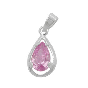 Anhänger, Tropfen – Silber, Zirkonia Pink – 14x8mm