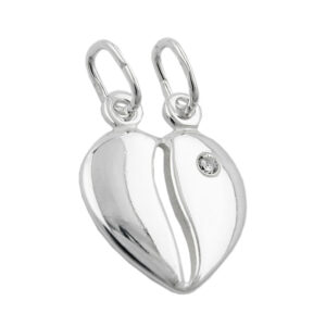 Anhänger, Herz – Silber, Zirkonia – 14x11mm