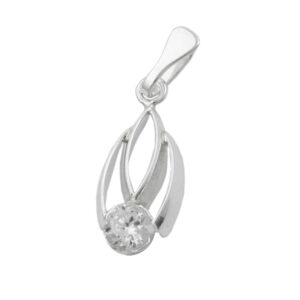Anhänger, Tropfen – Silber, Zirkonia weiß – 17x8mm