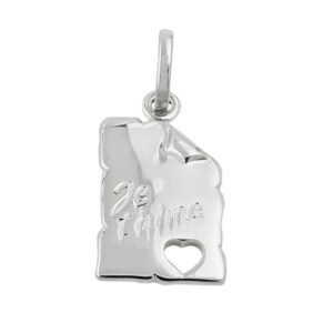 Anhänger, Herz – Silber, poliert, Je t'aime – 22x12mm