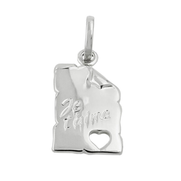 Anhänger, Herz – Silber, poliert, Je t'aime – 22x12mm