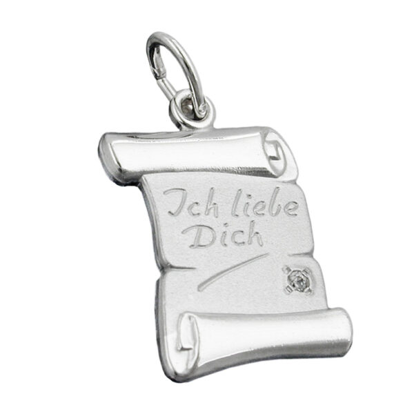 Anhänger, Schriftrolle – Silber, Zirkonia – 21x14mm