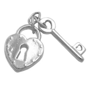 Anhänger, Herz Liebesschloss – Silber, glänzend – 23x15mm