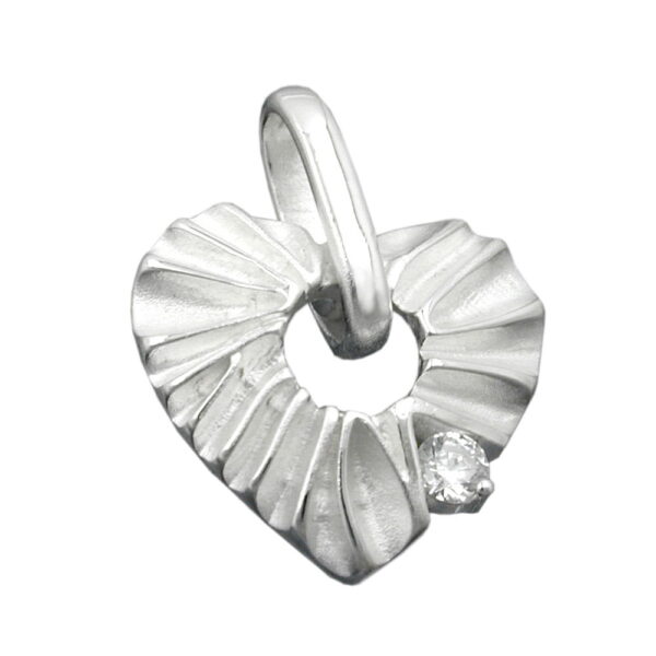 Anhänger, Herz – Silber, Matt-Glänzend, Zirkonia – 17mm