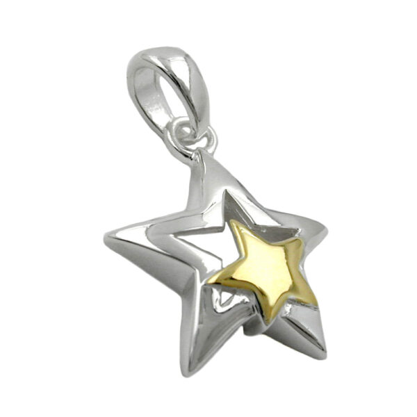 Anhänger, Stern – Silber Bicolor, Glänzend – 13mm