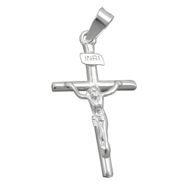 Anhänger, Kreuz mit Jesus – Silber, glänzend – 23x13mm